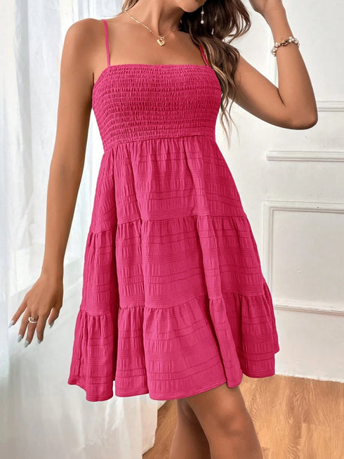 Smocked Tiered Sleeveless Mini Dress - Odaingerous